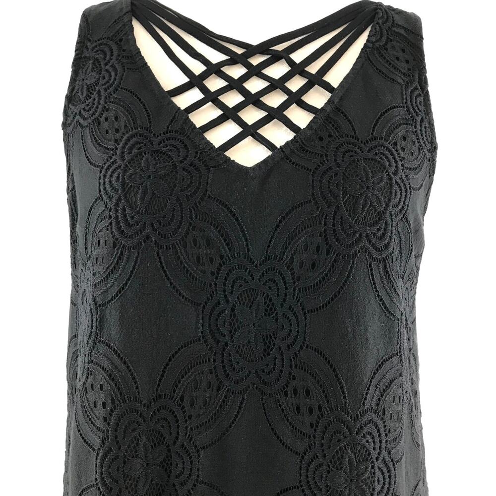Entro Women's Sleeveless Black Dress Floral Lace Crochet Shift Mini Dress Size M - Picture 3 of 11